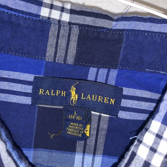POLO Ralph Lauren blue plaid dress shirt BOYS size 14 16 14/16 - Picture 8 of 10